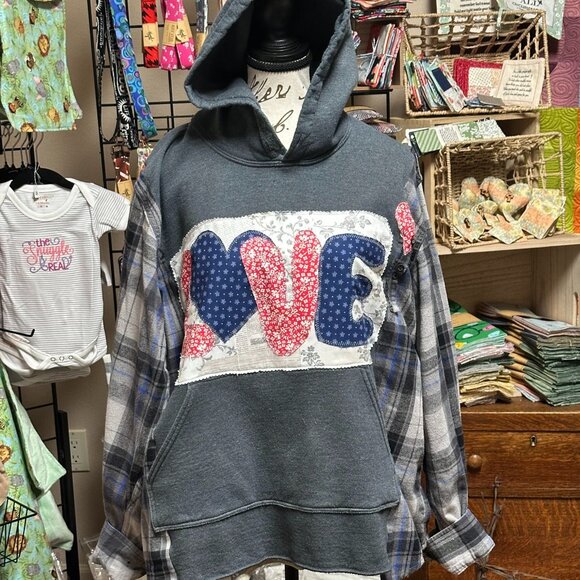 Tops - Upcycled Hoodie and Flannel Shirt